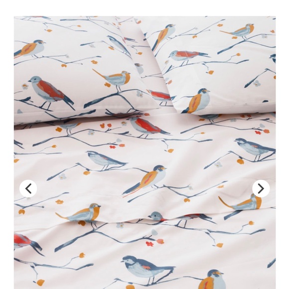 Garnet Hill Blue Bird Organic Cotton Percale King Size Sheet Set - Picture 4 of 7